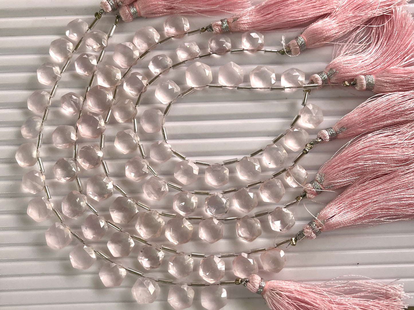 Rose Quartz Hexagon Shape Faceted Briolette Beads