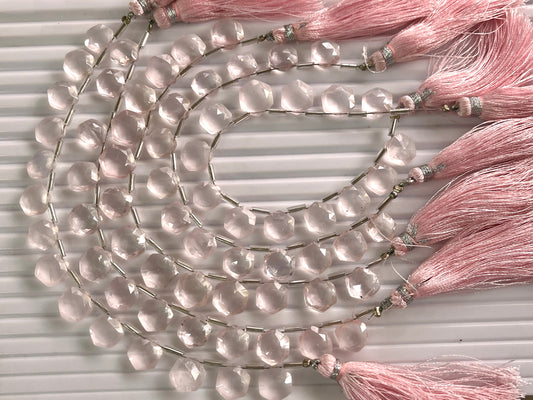 Rose Quartz Hexagon Shape Faceted Briolette Beads