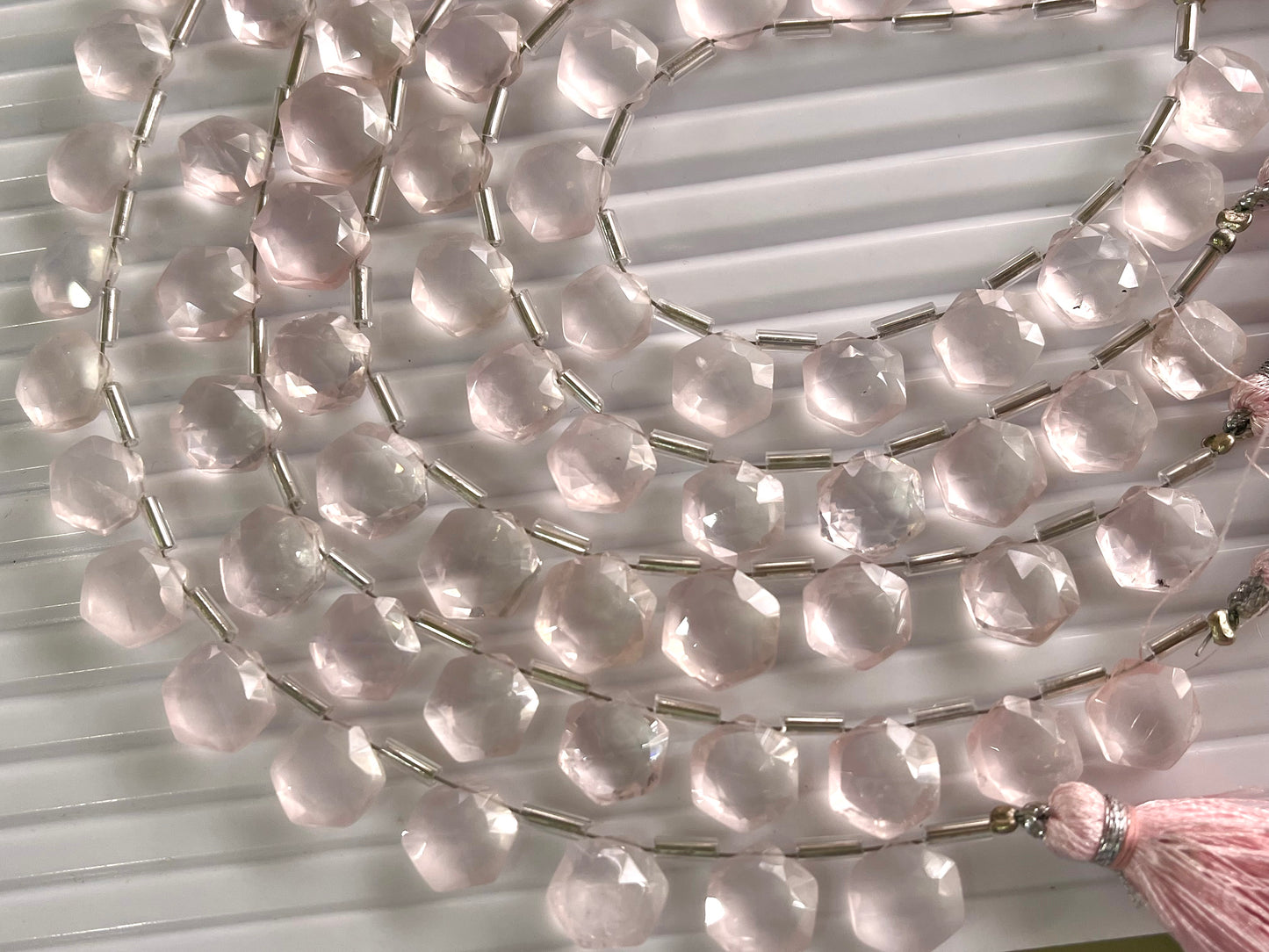 Rose Quartz Hexagon Shape Faceted Briolette Beads