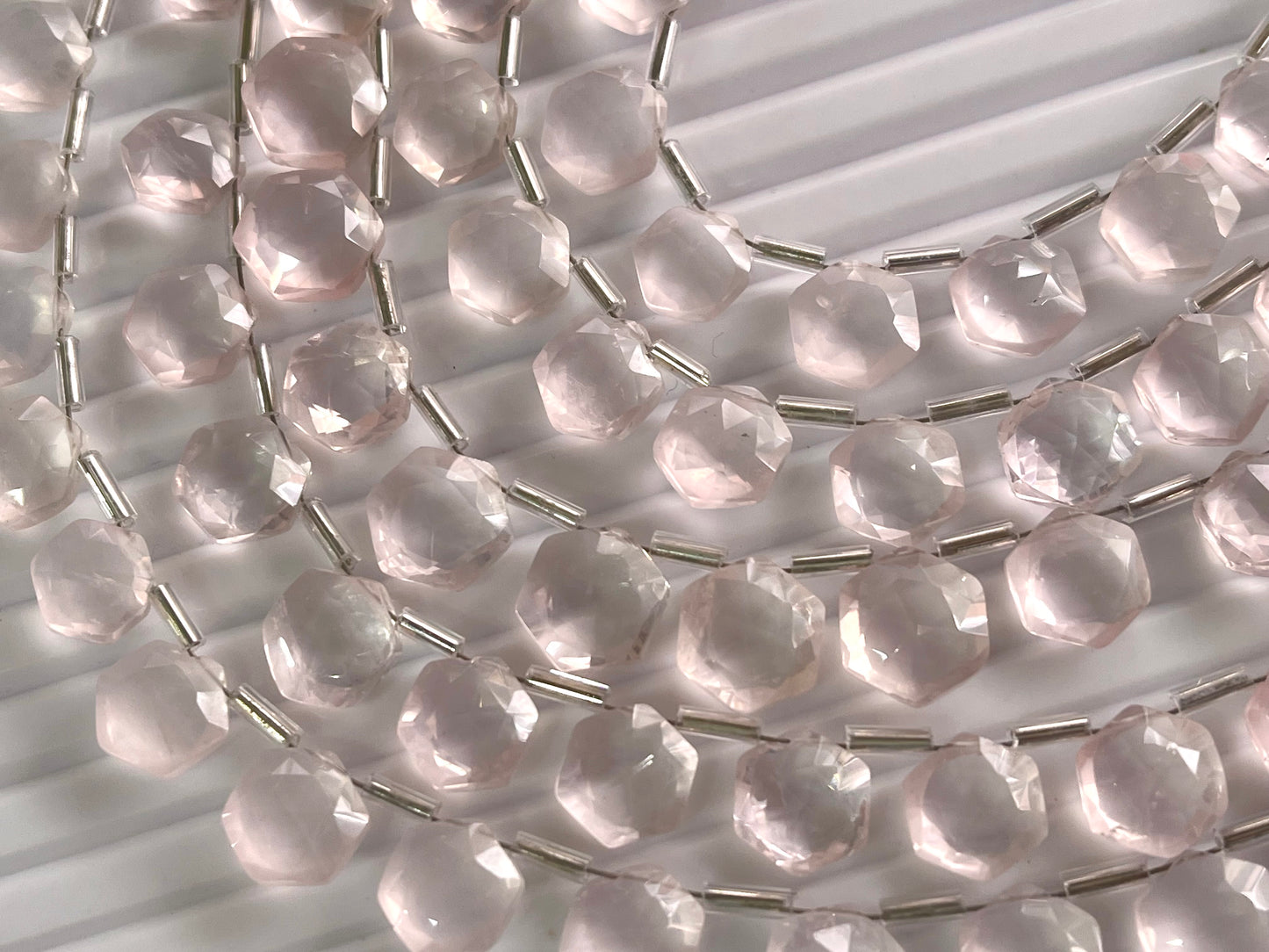 Rose Quartz Hexagon Shape Faceted Briolette Beads