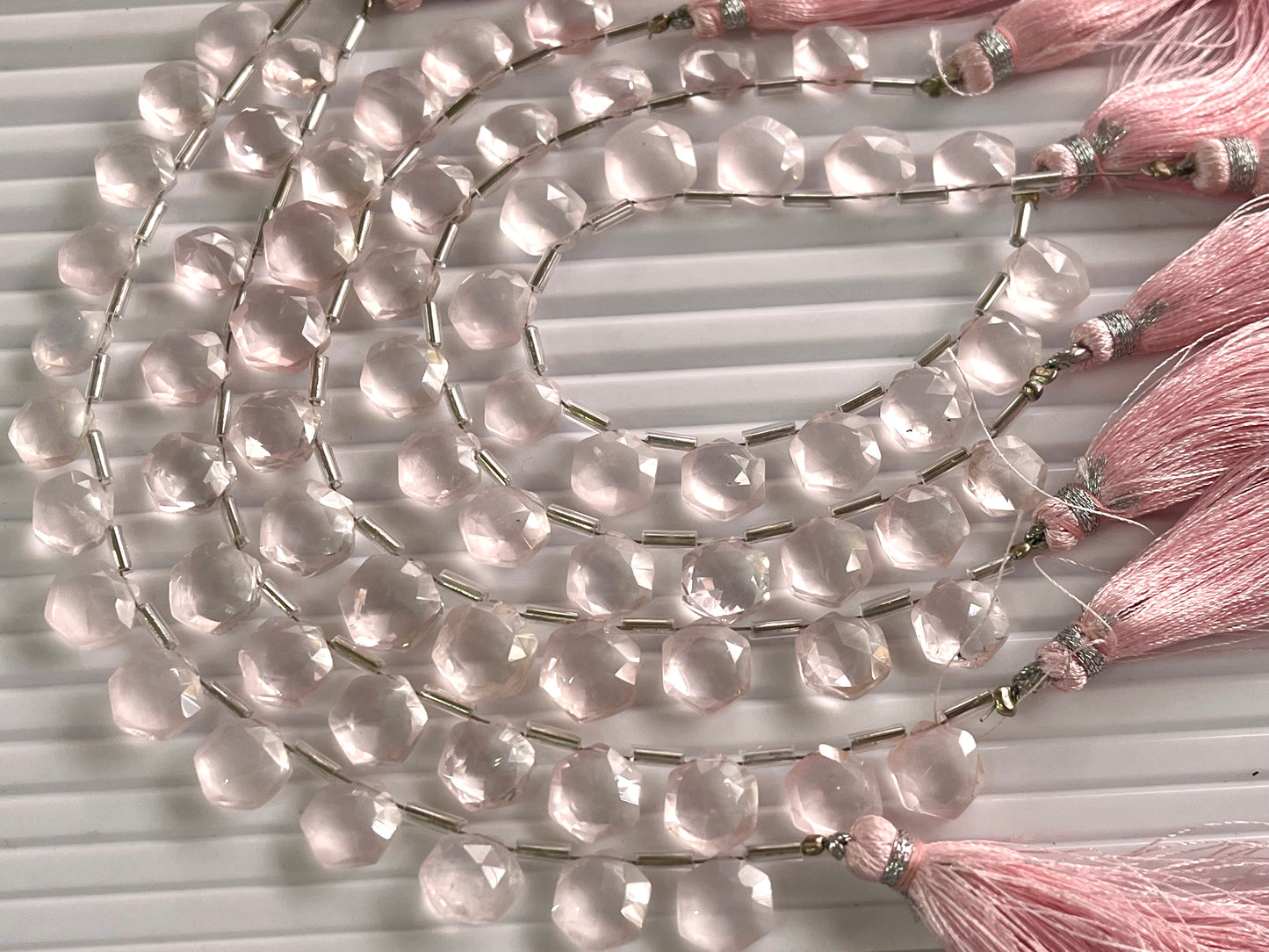 Rose Quartz Hexagon Shape Faceted Briolette Beads