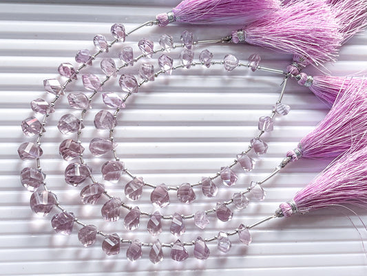 Pink Amethyst twisted shape faceted drops