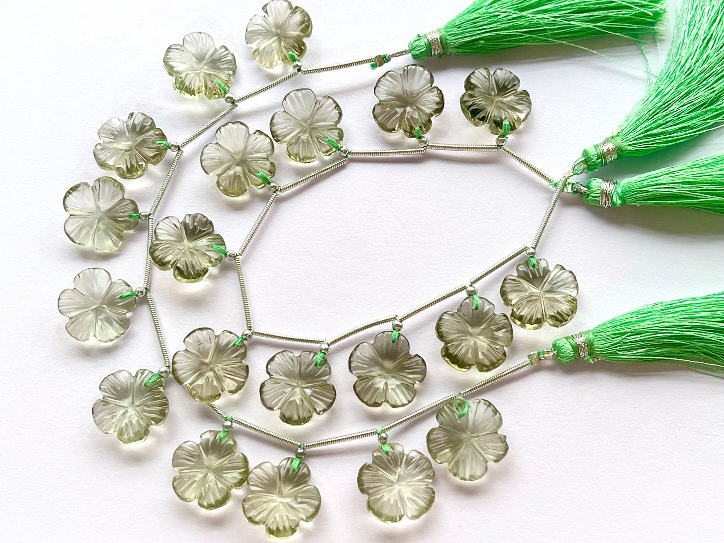 Natural Green Amethyst flower carved beads