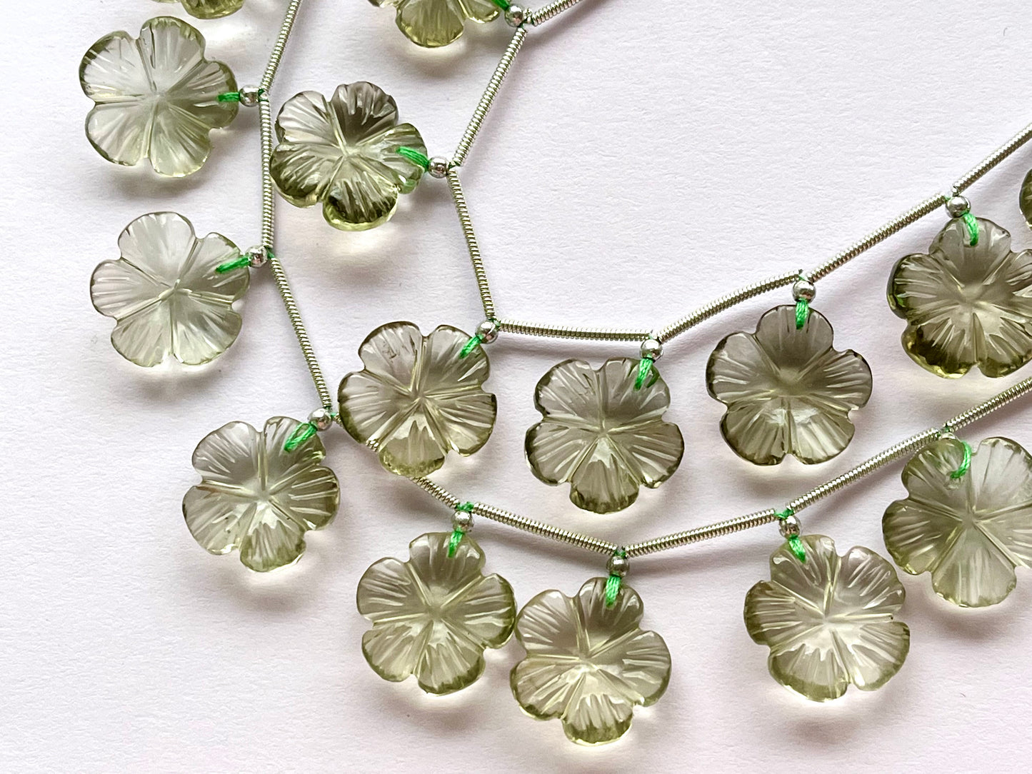 Natural Green Amethyst flower carved beads