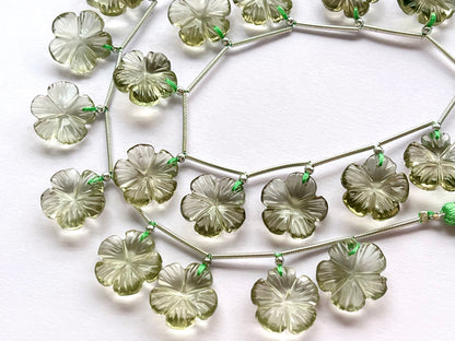Natural Green Amethyst flower carved beads