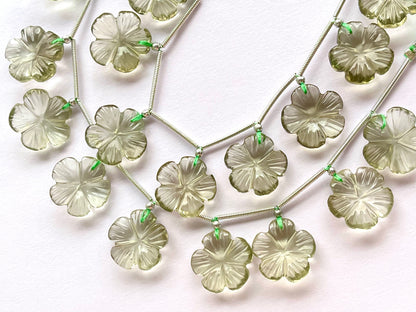 Natural Green Amethyst flower carved beads