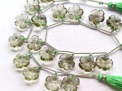 Natural Green Amethyst flower carved beads