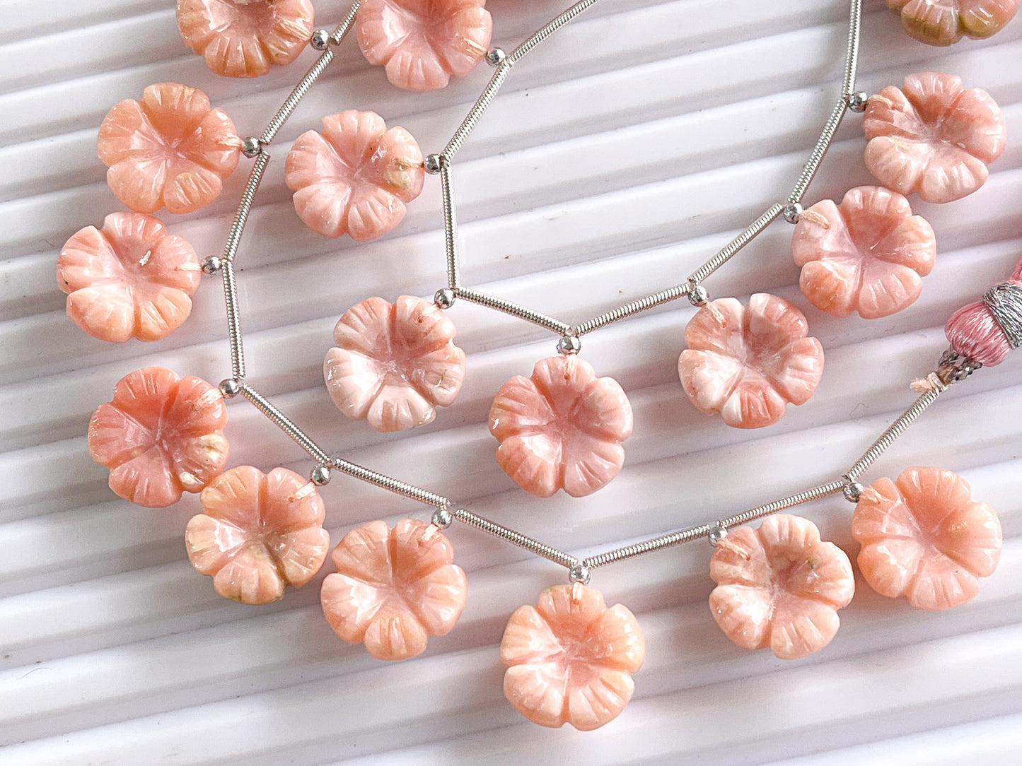 Natural Pink Opal Flower carving beads