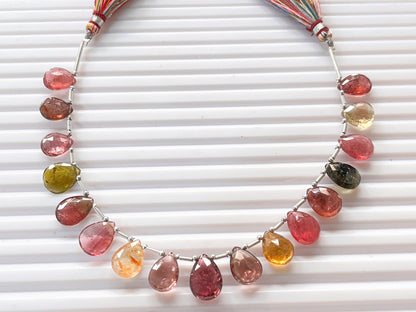 Multi Tourmaline Pear shape faceted Briolette beads