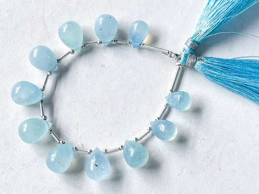 Blue Aquamarine Smooth Teardrops Beads