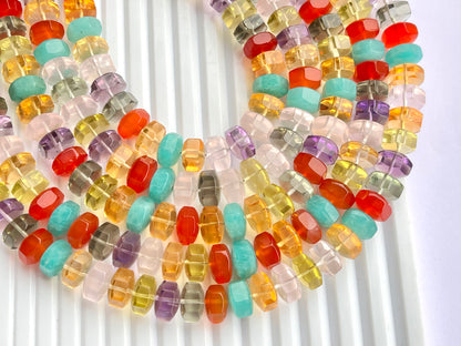 Exclusive! 9MM Mix Natural Gemstone Hexagonal rondelle shape beads for Necklace making
