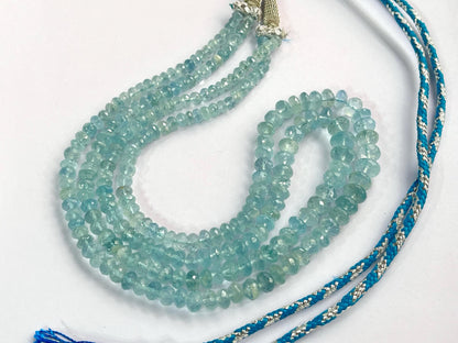 Natural Blue Aquamarine Beads Faceted Rondelle Shape