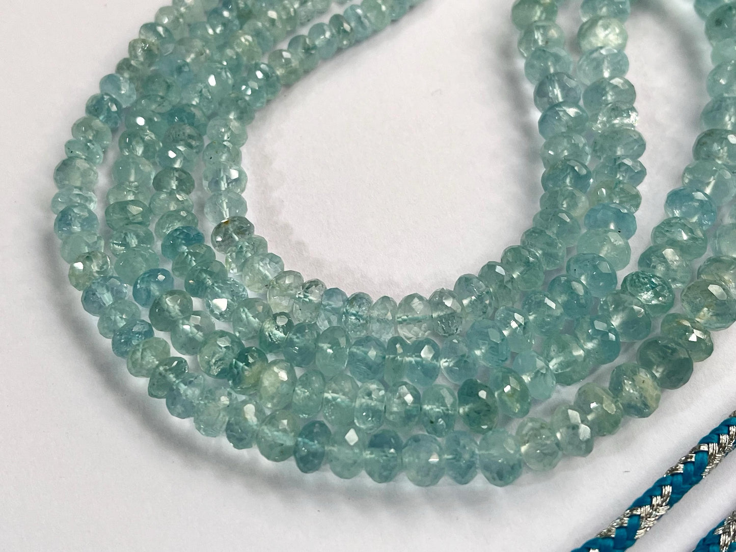 Natural Blue Aquamarine Beads Faceted Rondelle Shape
