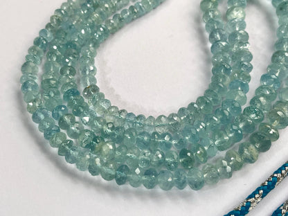 Natural Blue Aquamarine Beads Faceted Rondelle Shape