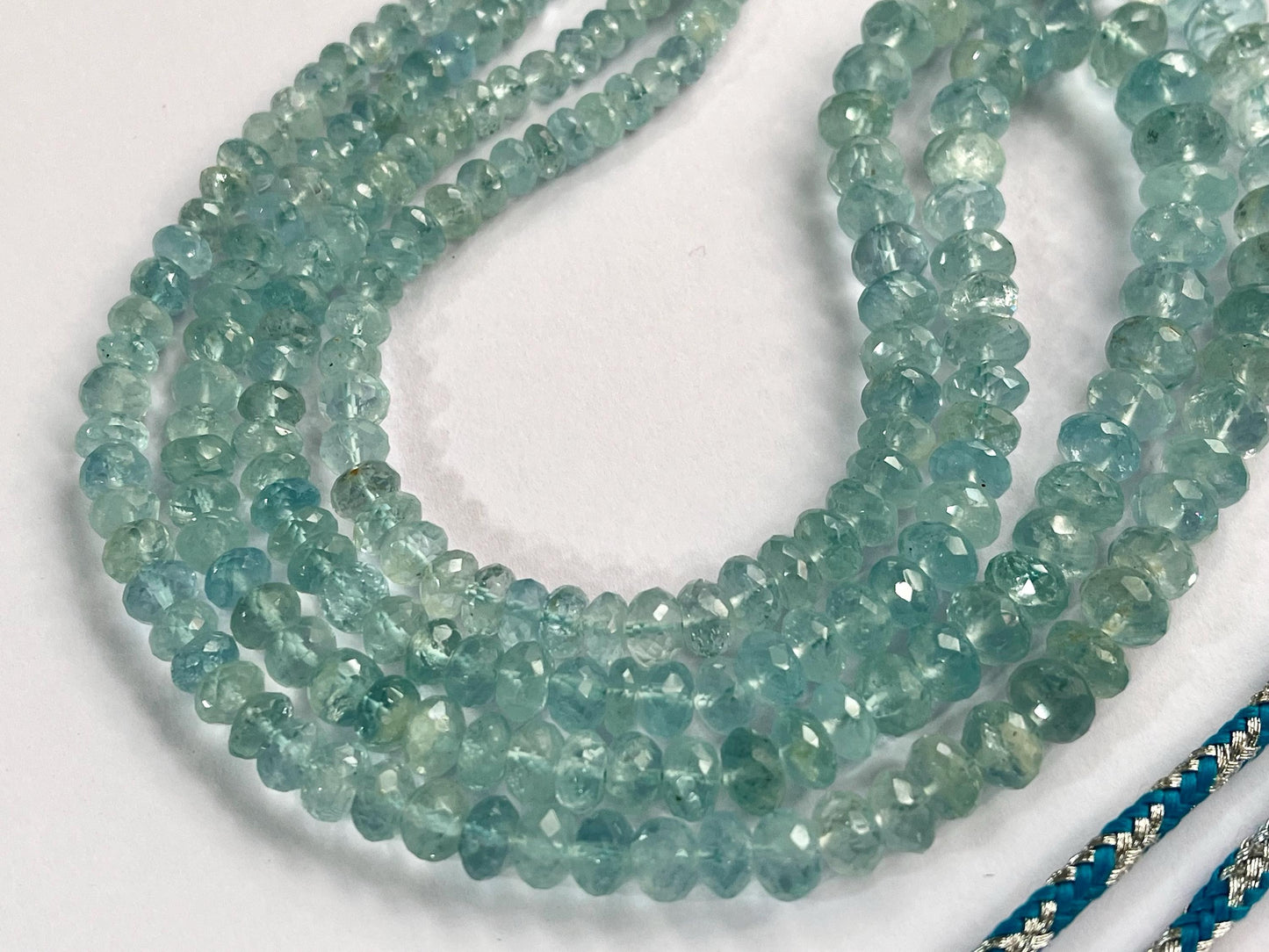 Natural Blue Aquamarine Beads Faceted Rondelle Shape