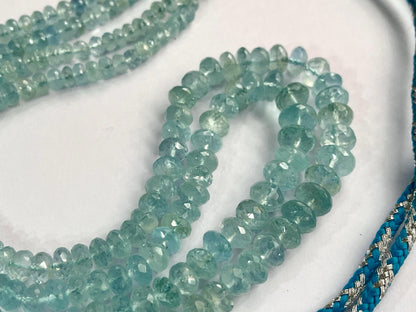 Natural Blue Aquamarine Beads Faceted Rondelle Shape