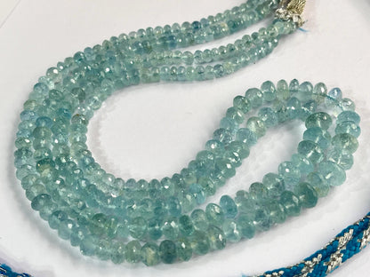 Natural Blue Aquamarine Beads Faceted Rondelle Shape