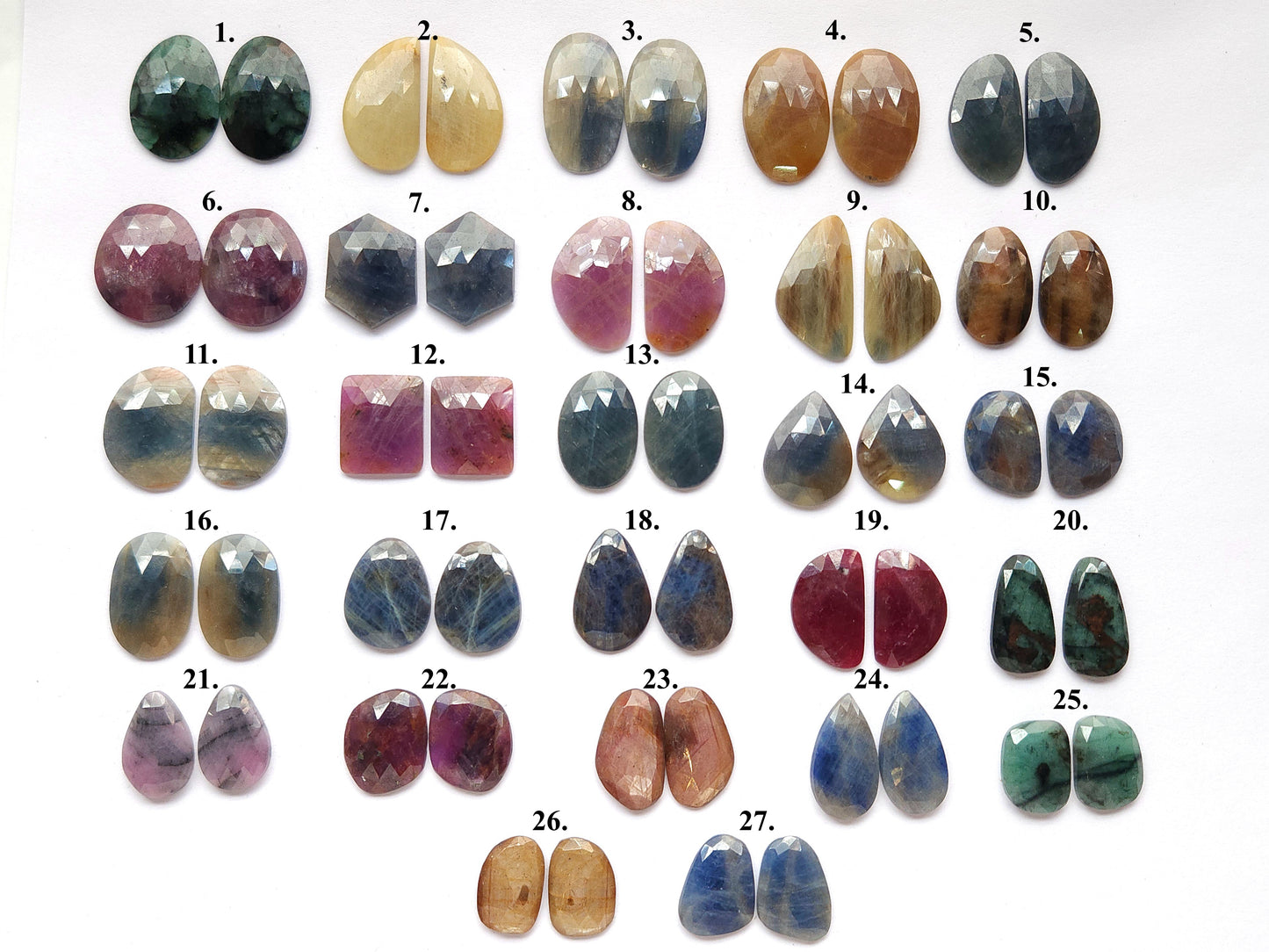 Natural Multi Sapphire Rose Cut Matching Pairs