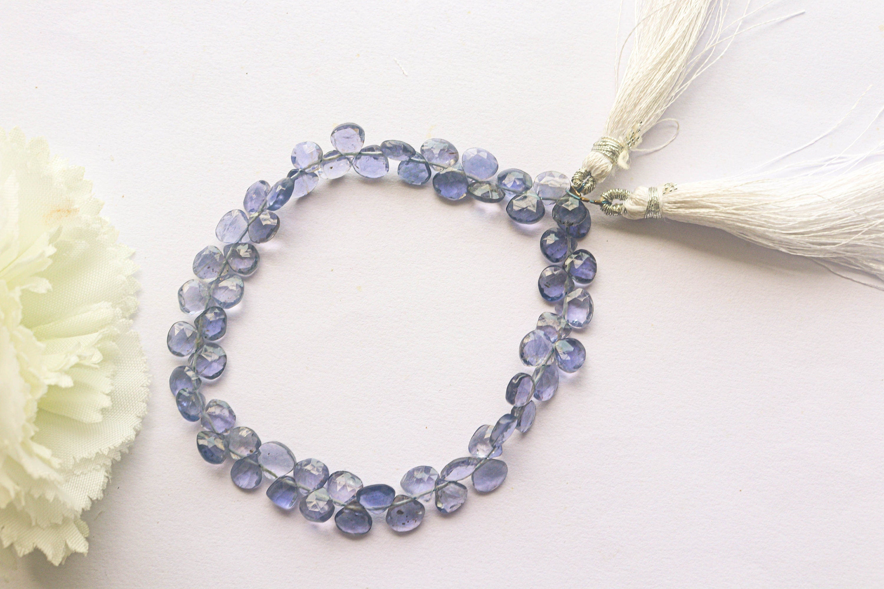 Iolite Faceted Briolette Heart Shape | 6x6mm | 56 Pieces | 8 inch Full Strand | Natural Gemstone Beads for jewelry making Beadsforyourjewelry