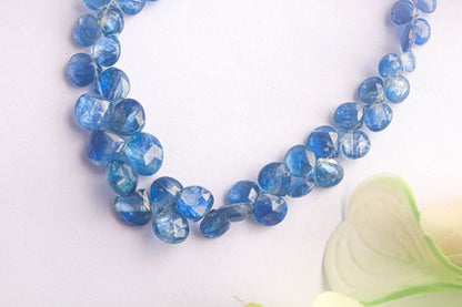 Kyanite Faceted Briolette Heart Shape | 6x6mm to 9x9mm | 57 Pieces | 9 inch Full Strand | Natural Gemstone Beads for jewelry making Beadsforyourjewelry