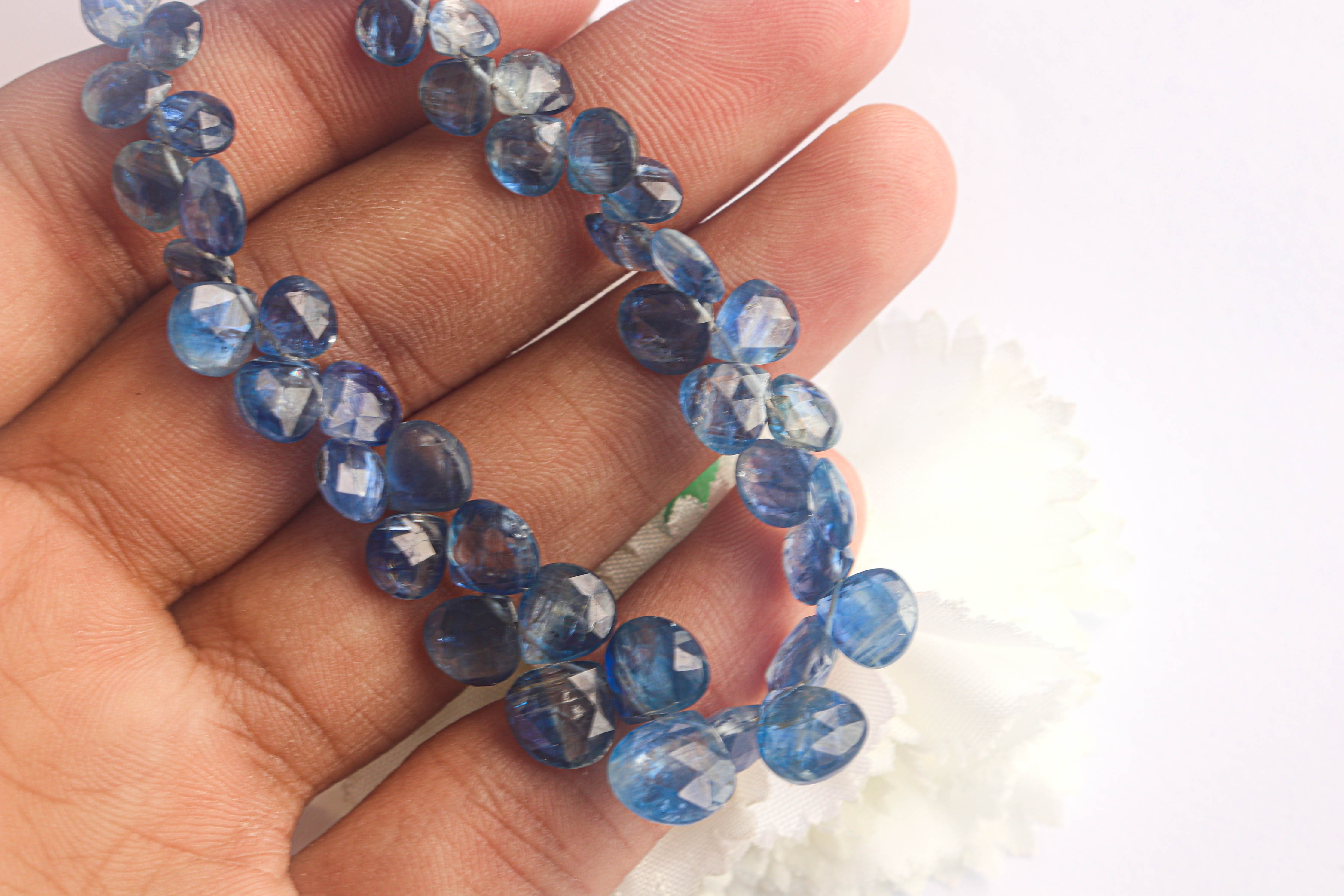 Kyanite Faceted Briolette Heart Shape | 6x6mm to 9x9mm | 57 Pieces | 9 inch Full Strand | Natural Gemstone Beads for jewelry making Beadsforyourjewelry
