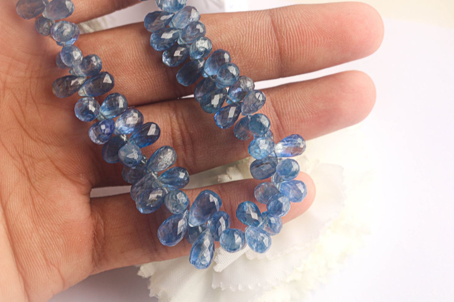 Kyanite Faceted Drop Shape | 4x7mm | 95 Pieces Full Strand | 9 Inch | Natural Good Quality Kyanite | Beadsforyourjewellery Beadsforyourjewelry