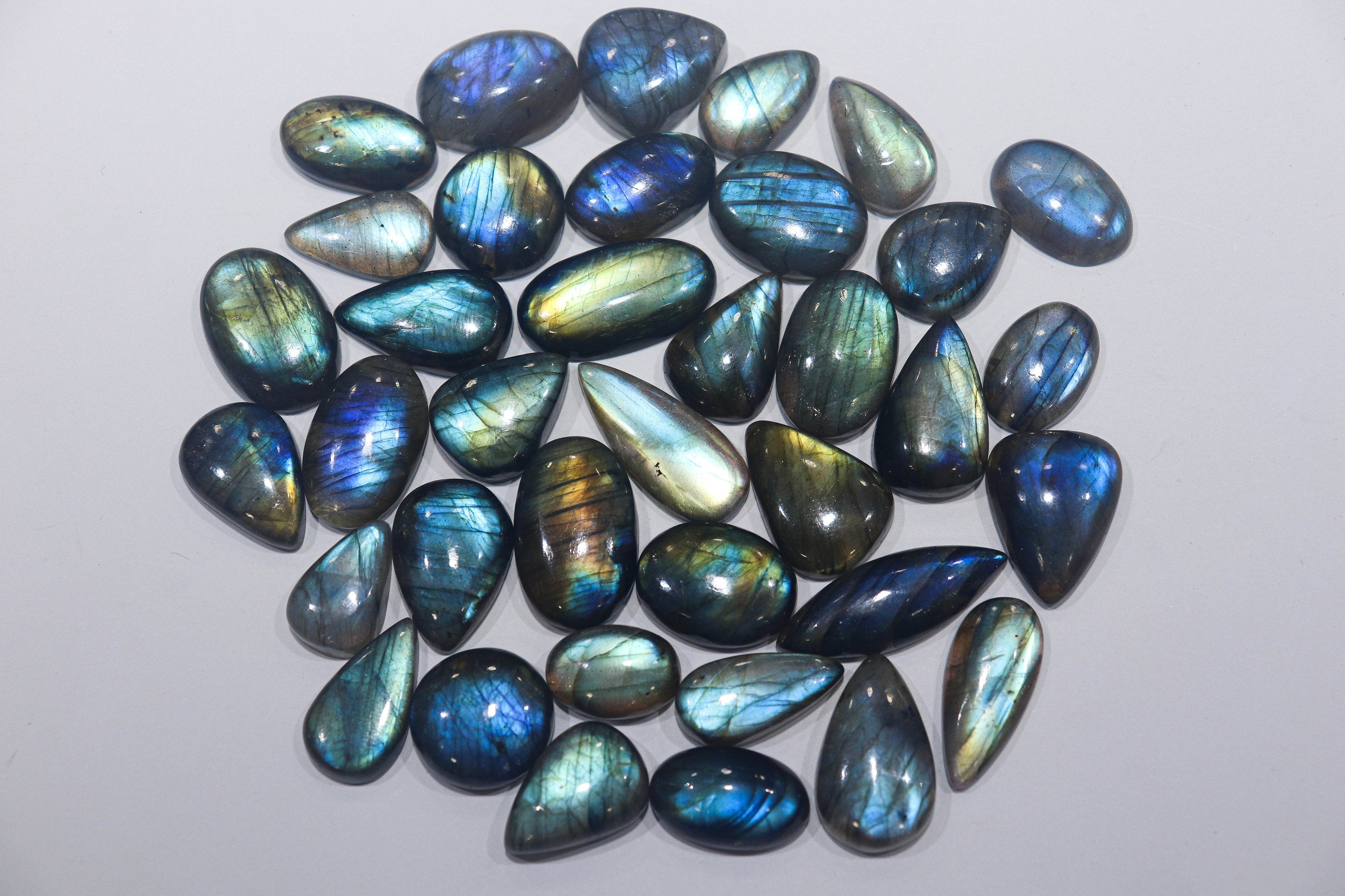 Labradorite Cabochons Wholesale Lot Mix Shape | 560 Carats Lot | Excellent flash | 12x17mm to 15x27mm | Gemstone Beads for jewelry making Beadsforyourjewelry