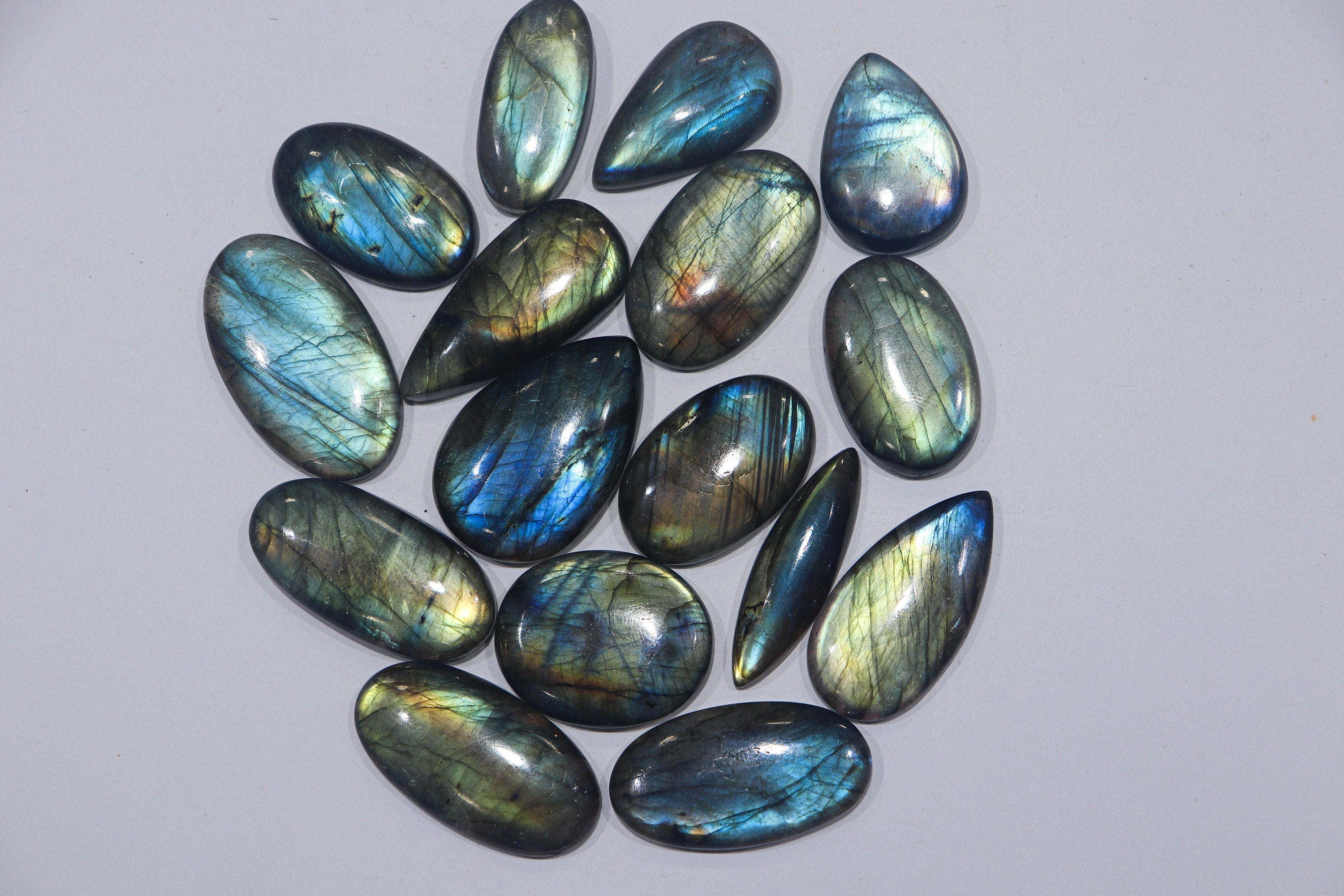 Labradorite Cabochons Wholesale Lot Mix Shape | 700 Carats Lot | Excellent flash | 22x30mm to 22x40mm | Gemstone Beads for jewelry making Beadsforyourjewelry