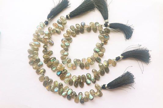 Labradorite Pear Briolette Faceted | 8x12mm | 45-50 Pieces | 8 inch | With Beautiful Flash | Natural gemstone faceted beads | For Jewelry making Beadsforyourjewelry