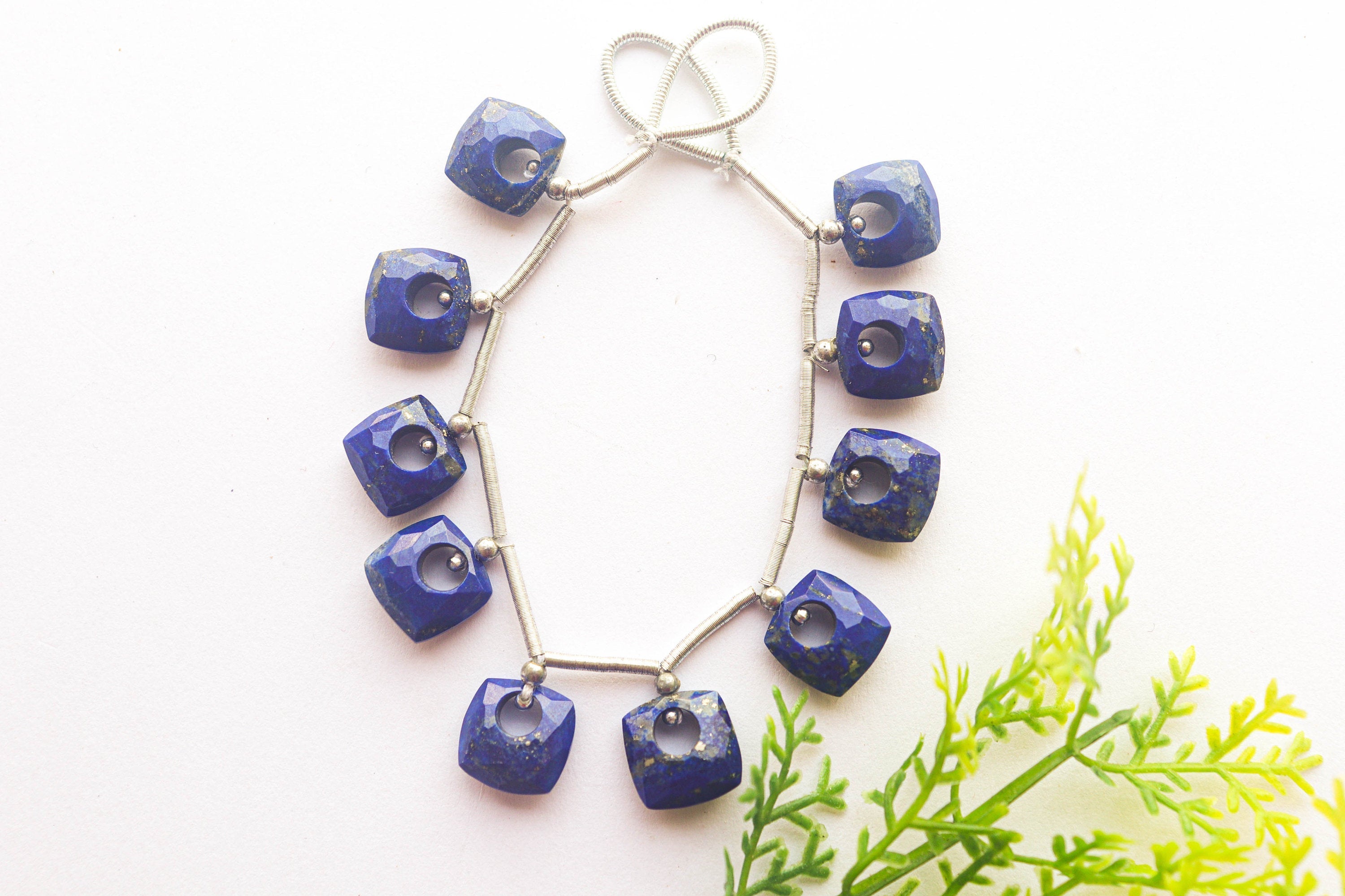 Lapis Lazuli Fancy Cushion Shape | 10x10mm | 10 Pieces | 5 inch String | Natural Gemstone | Beadsforyourjewellery Beadsforyourjewelry