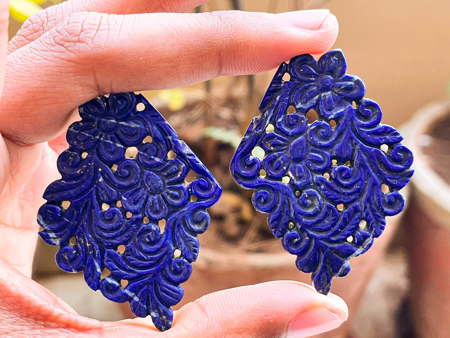 Lapis Lazuli Window Carving Pair Beadsforyourjewelry