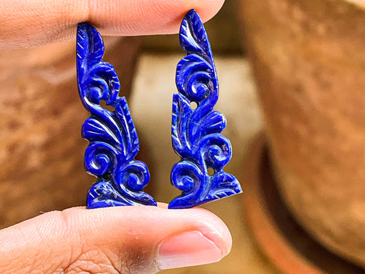 Lapis Lazuli Window Carving Pair Beadsforyourjewelry