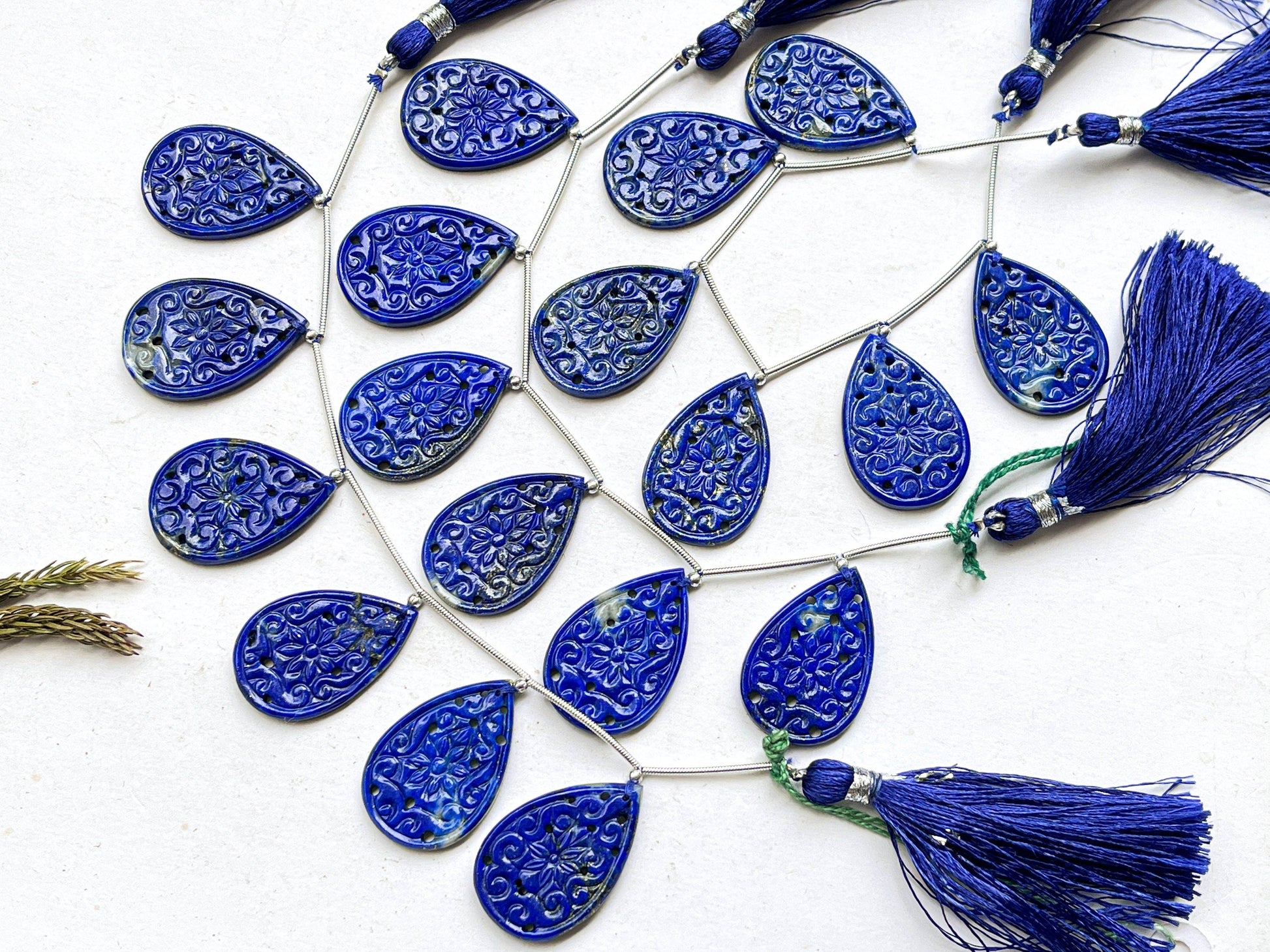 Lapis Lazuli carved pair pear shape beads, Lapis Lazuli window carving Beadsforyourjewelry