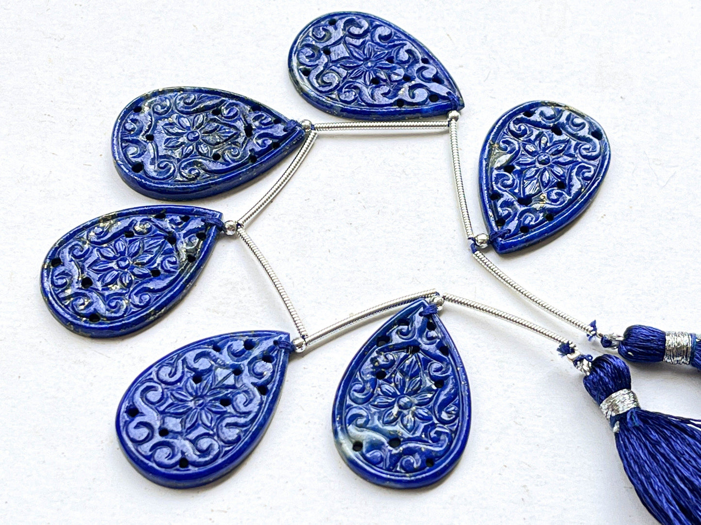 Lapis Lazuli carved pair pear shape beads, Lapis Lazuli window carving Beadsforyourjewelry