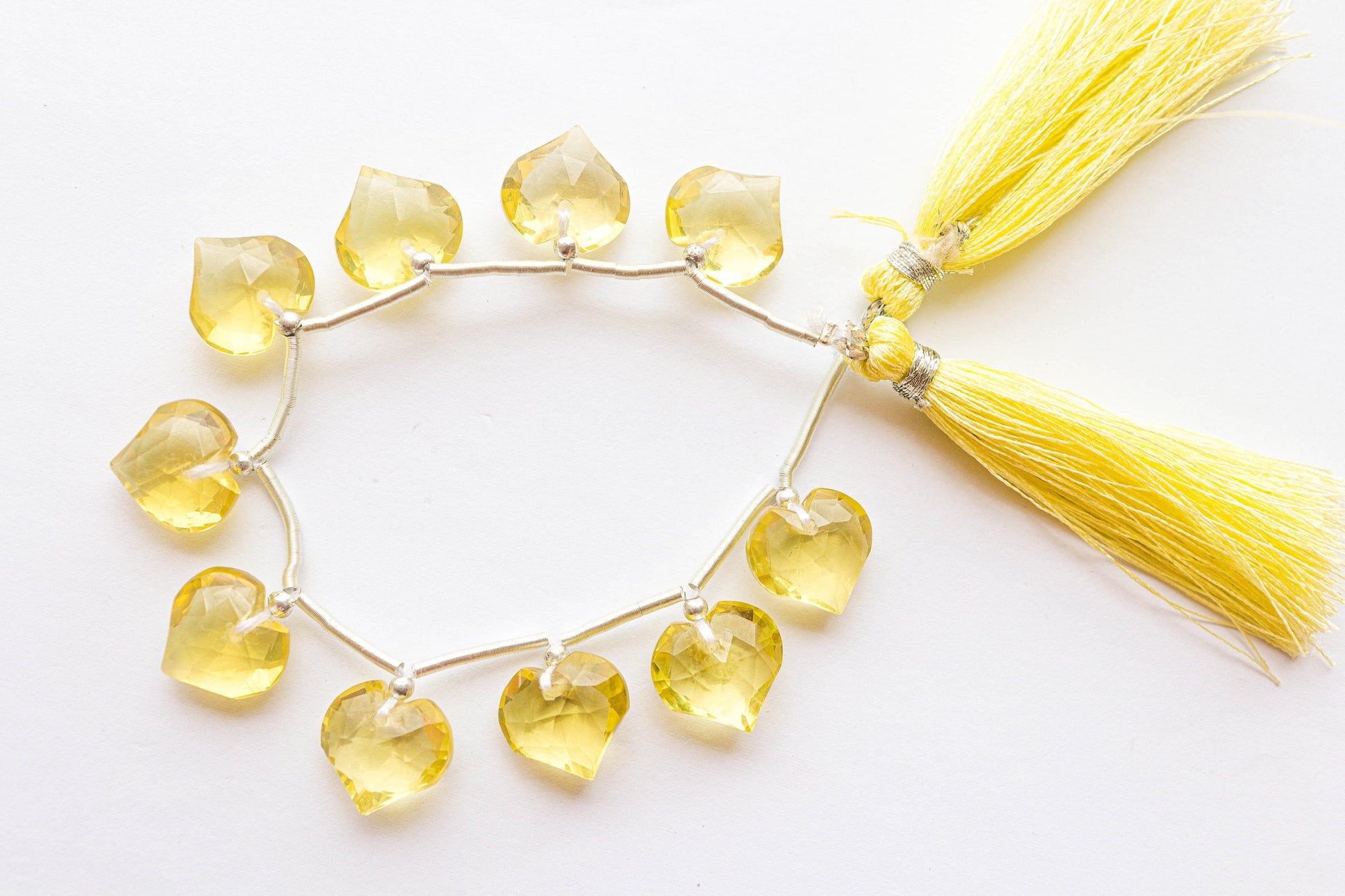 Lemon Quartz Beads Faceted Heart Shape | 12x12mm | 6 inch | 10 Pieces | Face Drill | Natural gemstone beads | Beadsforyourjewellery Beadsforyourjewelry
