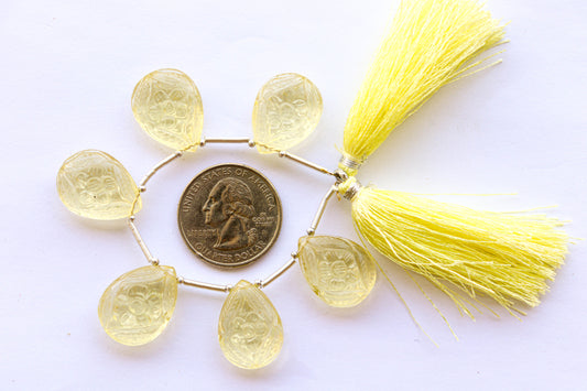 Lemon Quartz Beads Flower Carving Pear Shape Beadsforyourjewelry