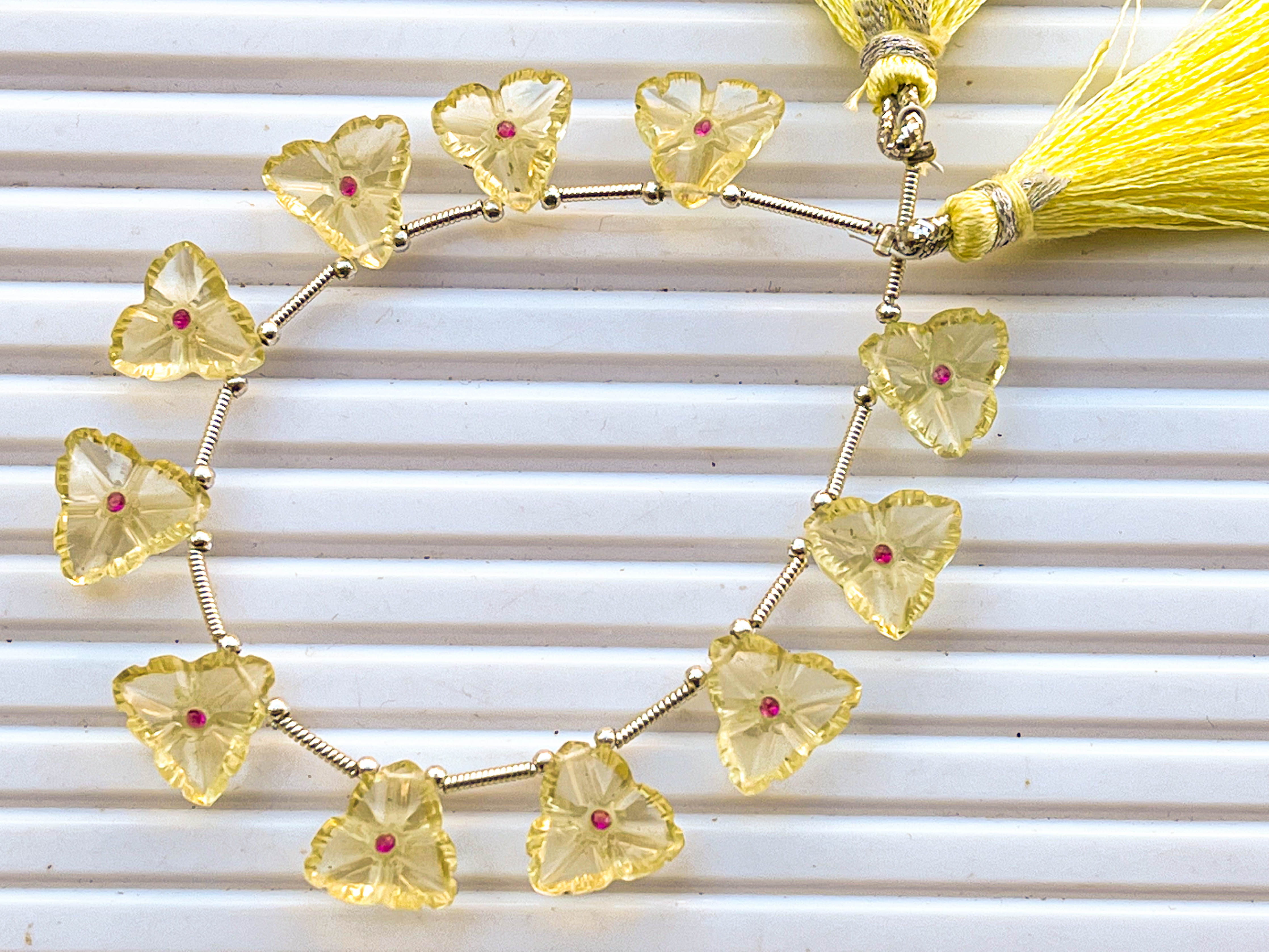 Lemon Quartz Flower Carved Beads | 11x11mm | 11 Pieces Beadsforyourjewelry