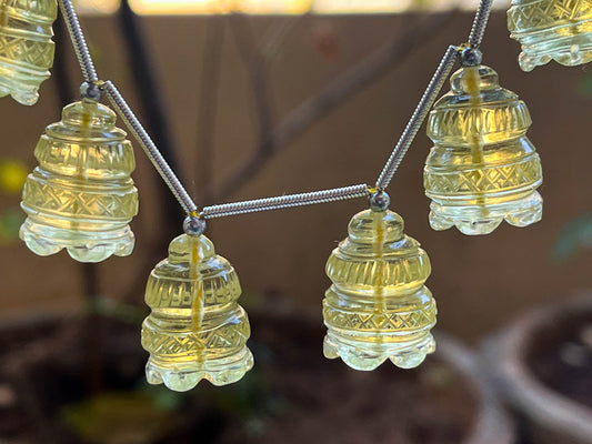 Lemon Quartz Flower Carved Bell Shape Beads Beadsforyourjewelry