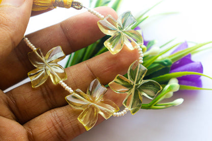 Lemon Quartz Flower Carving Beads | Center Drill | 20x20mm | 4 Pieces | Natural Lemon Quartz Gemstone | Beadsforyourjewellery Beadsforyourjewelry