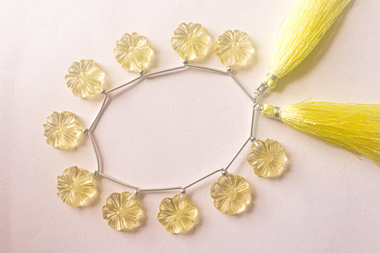 Lemon Quartz Gemstone Flower carving Beads Beadsforyourjewelry