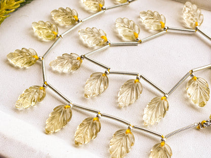 Lemon Quartz Leaf Carving Briolette Beads Beadsforyourjewelry