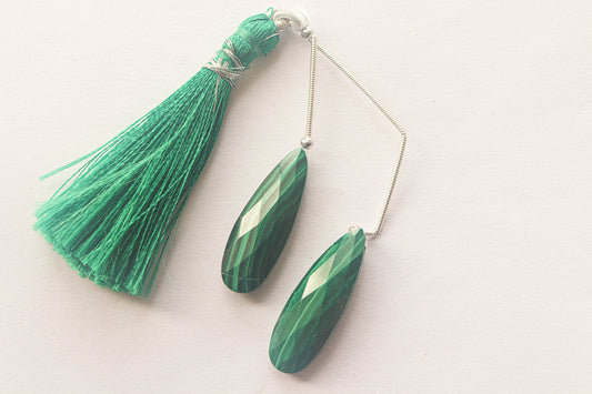 Malachite Pear Shape Matching Pair Faceted Briolette No. 4 Beadsforyourjewelry