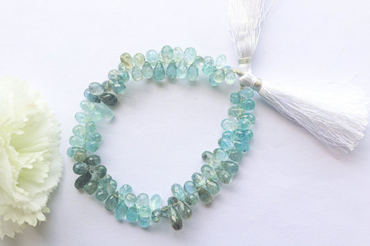 Moss Aquamarine Faceted Drops | 5x10mm to 6x12mm | 85 Pieces Full Strand | 9 Inch | Natural Moss Aquamarine | Beadsforyourjewellery Beadsforyourjewelry
