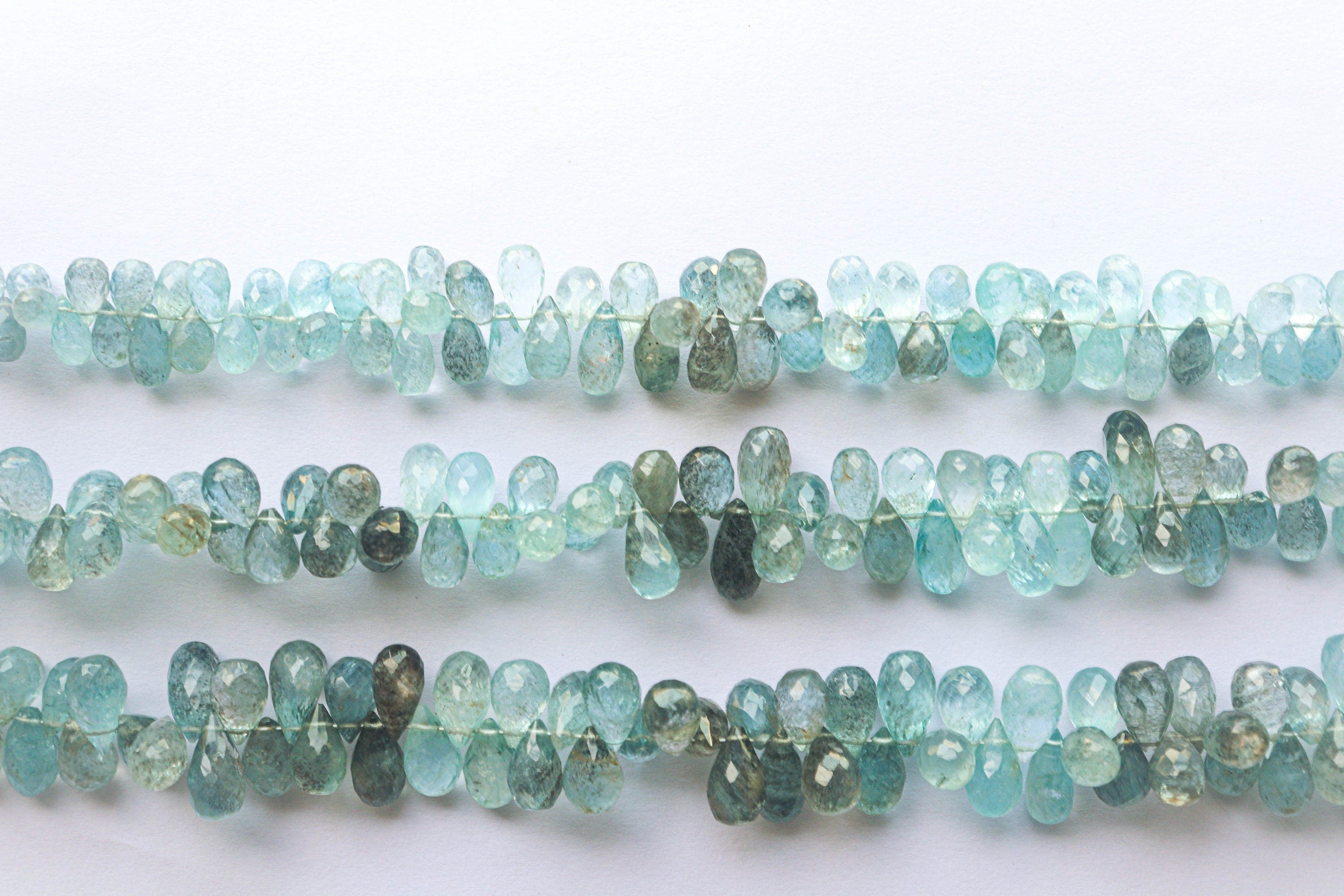 Moss Aquamarine Faceted Drops | 5x10mm to 6x12mm | 85 Pieces Full Strand | 9 Inch | Natural Moss Aquamarine | Beadsforyourjewellery Beadsforyourjewelry