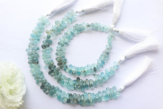 Moss Aquamarine Faceted Drops | 6x10mm to 7x12mm | 79 Pieces Full Strand | 9 Inch | Natural Moss Aquamarine | Beadsforyourjewellery Beadsforyourjewelry