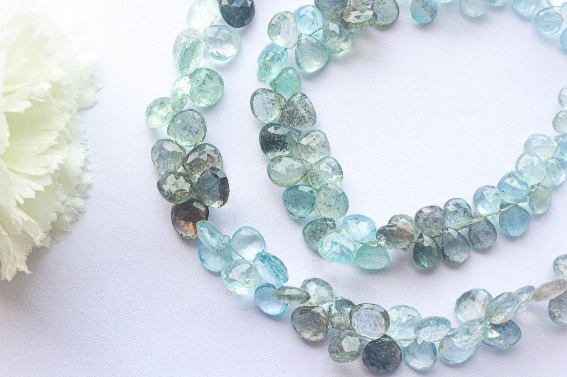 Moss Aquamarine Faceted Heart Shape Briolette | 10x10mm | 51 Pieces Full Strand | 9 Inch | Natural Moss Aquamarine | Beadsforyourjewellery Beadsforyourjewelry