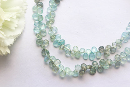 Moss Aquamarine Faceted Pear Shape Briolette | 4x6mm | 84 Pieces Full Strand | 9 Inch | Natural Moss Aquamarine | Beadsforyourjewellery Beadsforyourjewelry