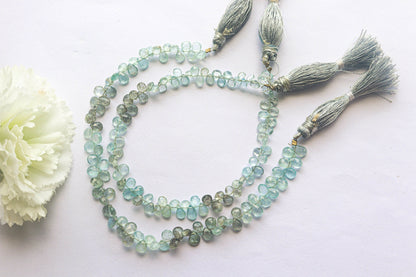 Moss Aquamarine Faceted Pear Shape Briolette | 4x6mm | 84 Pieces Full Strand | 9 Inch | Natural Moss Aquamarine | Beadsforyourjewellery Beadsforyourjewelry