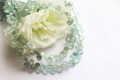 Moss Aquamarine Faceted Pear Shape Briolette | 5x7mm | 78 Pieces Full Strand | 9 Inch | Natural Moss Aquamarine | Beadsforyourjewellery Beadsforyourjewelry