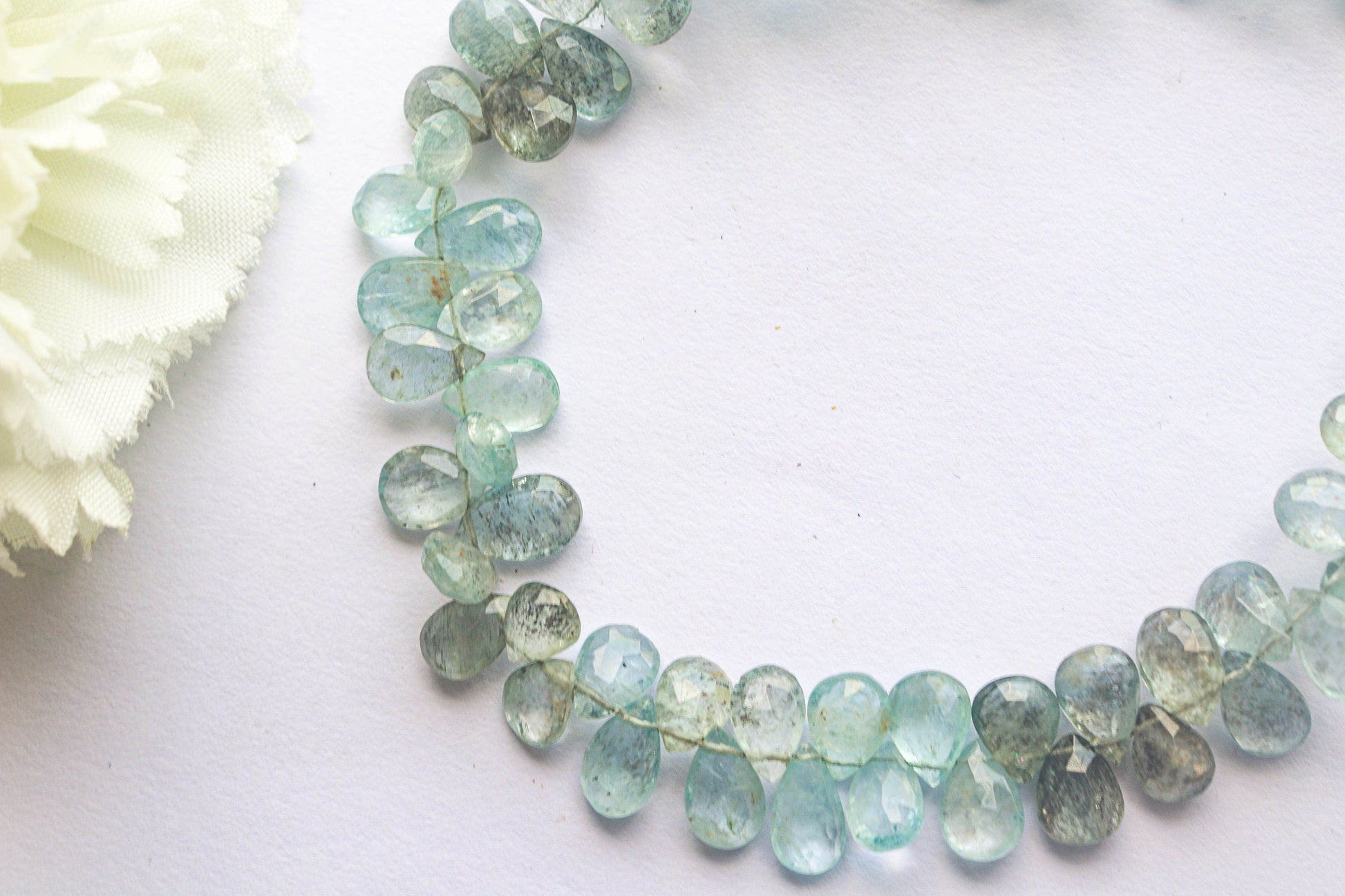 Moss Aquamarine Faceted Pear Shape Briolette | 6x8mm | 72 Pieces Full Strand | 9 Inch | Natural Moss Aquamarine | Beadsforyourjewellery Beadsforyourjewelry